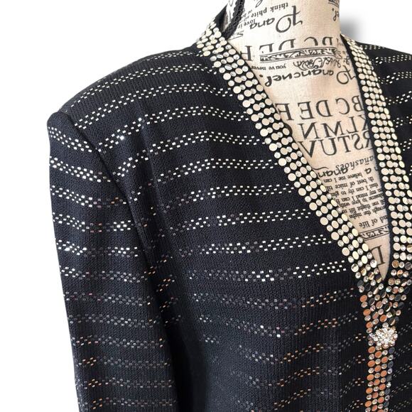 Vintage St John Evening Size 14 Black Knit Crystal Embellished Blazer Jacket USA - Picture 3 of 8